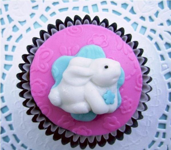 Fuchsia and Turquoise Fondant Bunny Cupcake Toppers