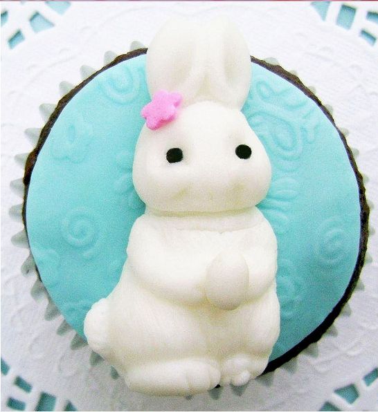 Turquoise Easter Bunny Fondant Cupcake Toppers