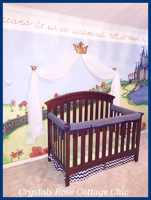 Prince Nursery Theme Gold Bed Crown Canopy Sapphire