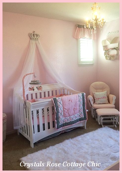 Crib bed crown canopy pink nursery