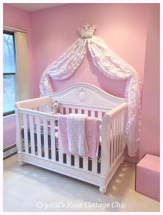 Pink and White Princess Bed Crown Canopy for Crib Nursery Decor
