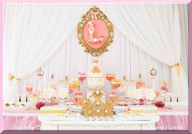 Princess Party First Birthday Gold Crown Decor Sweet / Dessert Table