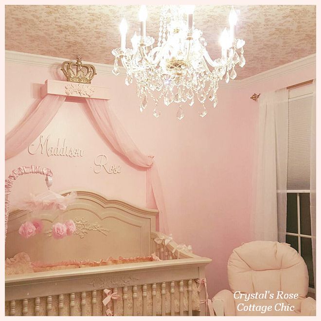 Pink Princess Crib Gold Bed Crown Canopy  Teester