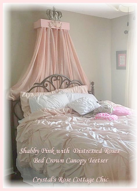 Shabby Pink Distressed Roses Bed Crown Canopy Teester