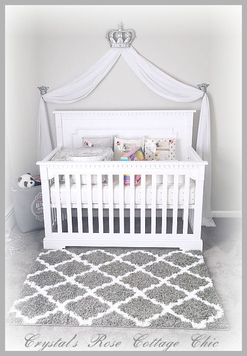 Silver bed crown canopy grey white nurery crib