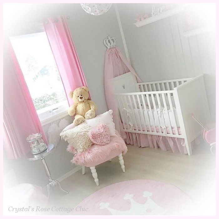 Pink Princess Bed Crown Canopy white crib nursery decor