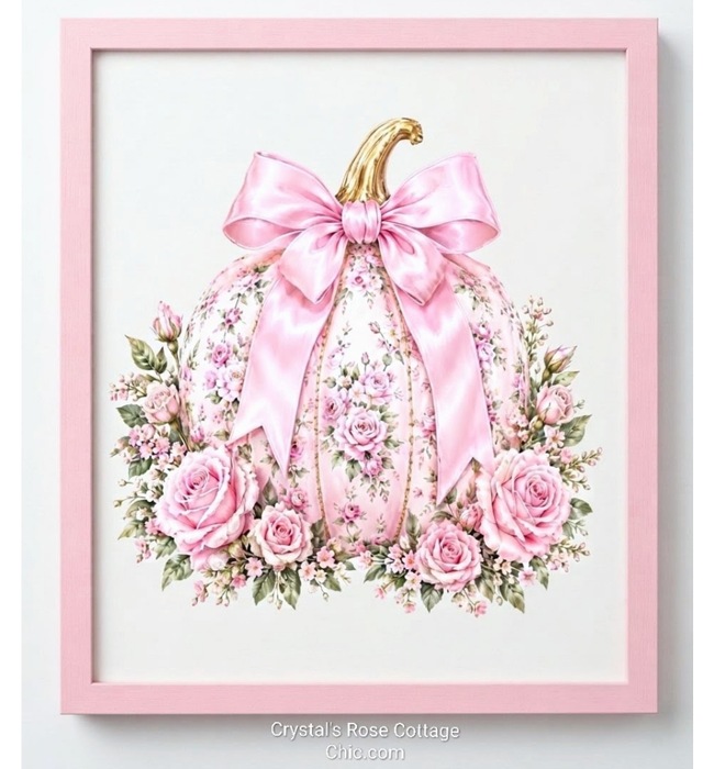 PIink Pumpkin and Roses Framed Print 8" x 10" Free Shipping