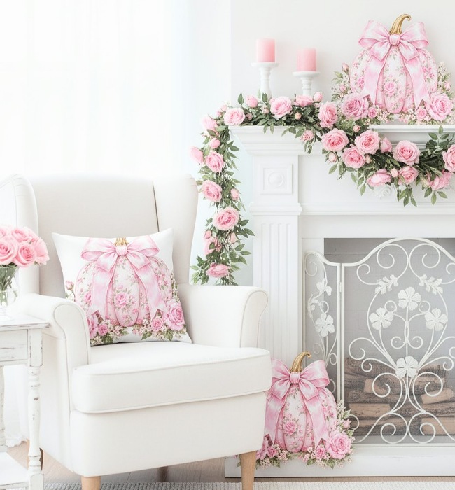 Pink Pumkin and Roses Throw Pillow Cover Free Shipping