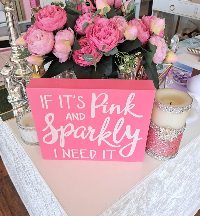 Pink and Sparkly Plaque ..Free Shipping