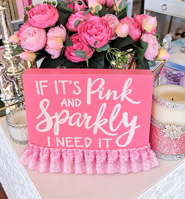 Pink and Sparkly Plaque ..Free Shipping