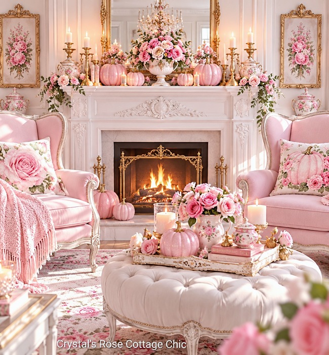 Pretty Pink Pumpkin & Roses Throw Pillow Cover...Free Shipping