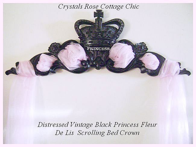 Princess Fleur De Lis Floral Scrolling Bed Crown Black