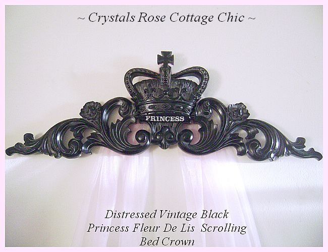Princess Fleur De Lis Floral Scrolling Bed Crown Black