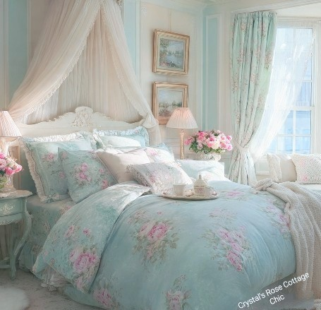 Blue Bliss Pink Rose Garden Comforter or Duvet Set