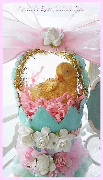 Vintage Charm,Easter Chick with Ruffles and Roses