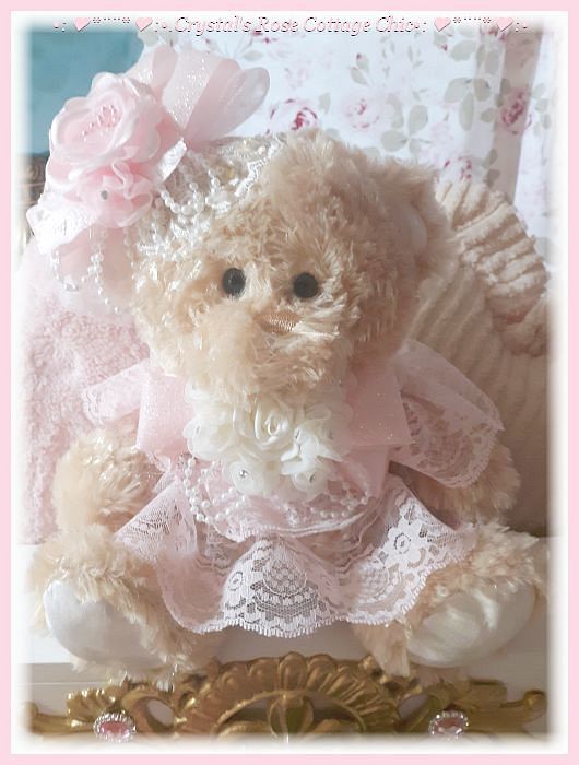 Boutique Bear Pink Rose Lace Shabby Chic