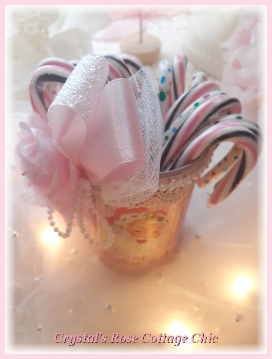 Vintage Pink Rose Santa Christmas Candy Can...Free Shipping