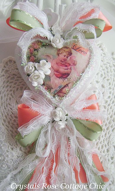 Coral and Sage Green Vintage Cherub Hearts
