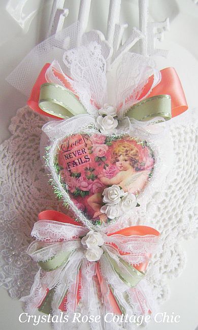 Coral and Sage Green Vintage Cherub Hearts