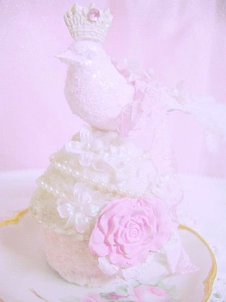 Crowned Queen Bird Pink Rose Cupcake Ornament