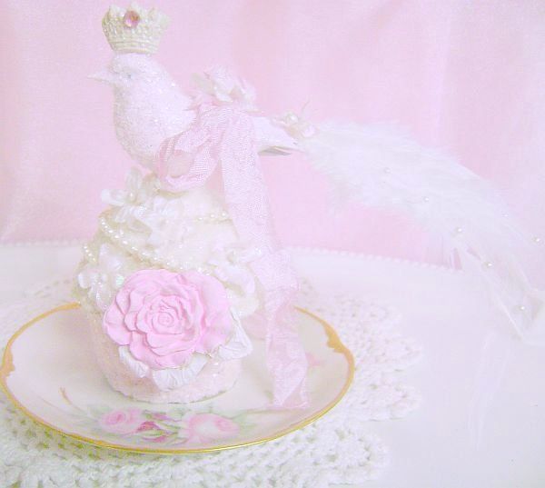 Crowned Queen Bird Pink Rose Cupcake Ornament