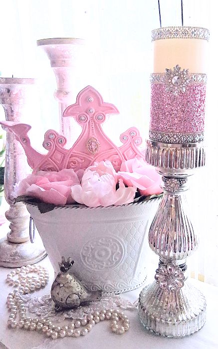 Rhinestone Sparkle Pink Glitter LED Candle