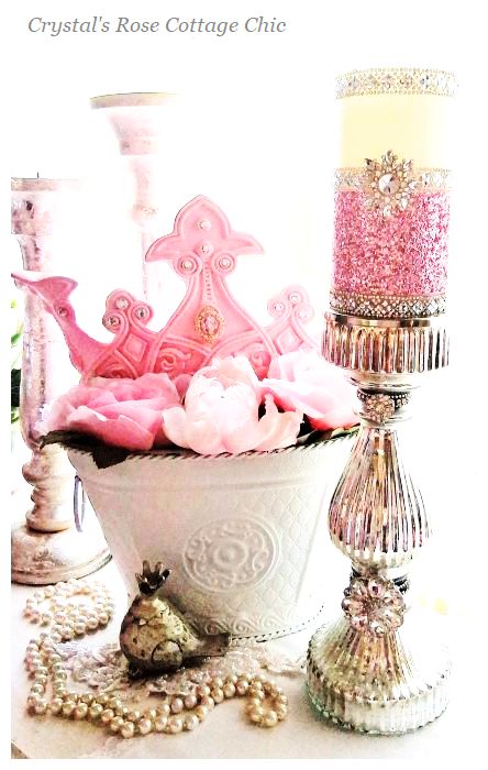 Rhinestone Sparkle Pink Glitter LED Candle