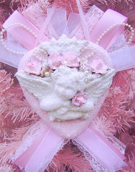 Romantic Crystal Glitter Frost Cherub Heart Ornament/Decor