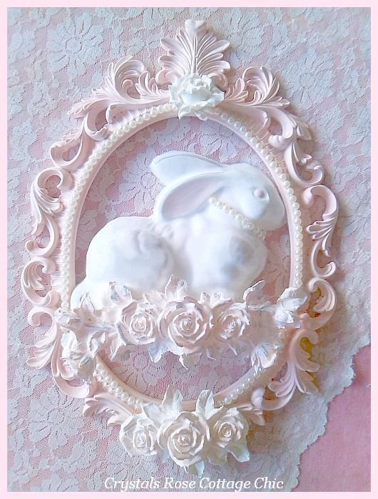 Vintage Bunny with Shabby Roses in Oval Frame...Color Options