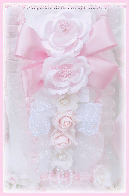 20" Pink Roses & Bows Santa Topper