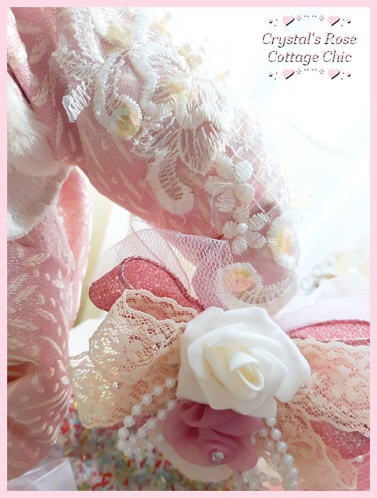 Delightful Dusty Pink Rose Santa with Ivory Vintage Lace..Free Shipping