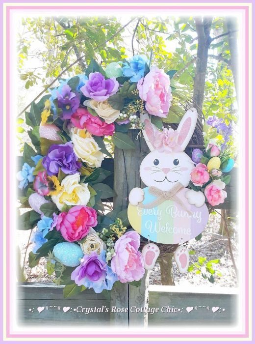 Beautiful Floral Easter Bunny Welcome Wreath..Restocked