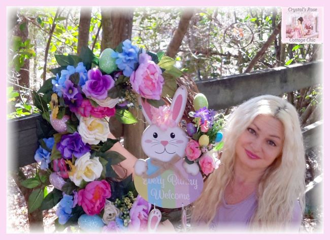 Beautiful Floral Easter Bunny Welcome Wreath