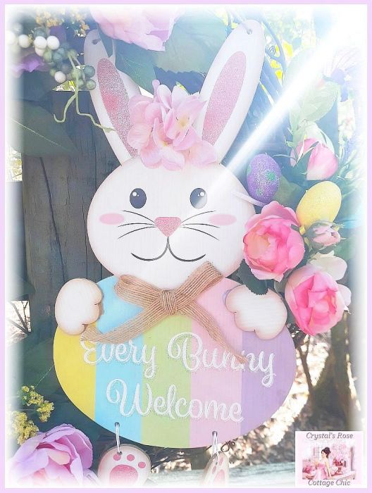 Beautiful Floral Easter Bunny Welcome Wreath