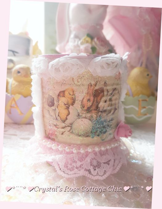 Sweet Vintage Easter Bunnies and Chicks Decoupage Candy Can..FREE Shipping