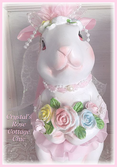 Shabby Cottage Bunny with Rose Bouquet