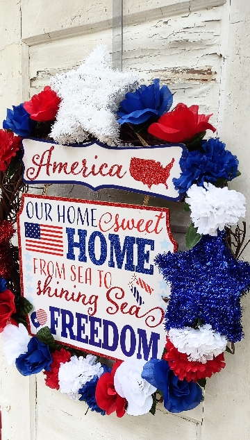 Red, White and Blue Stars Roses Carnations Freedom Wreath