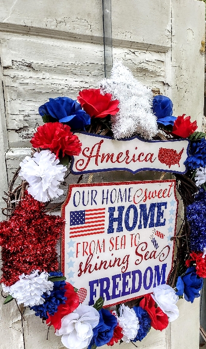 Red, White and Blue Stars Roses Carnations Freedom Wreath