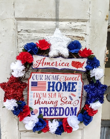 Red, White and Blue Stars Roses Carnations Freedom Wreath