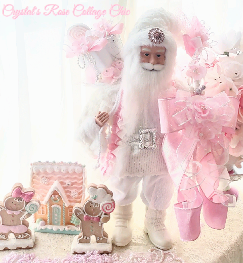 Pink Sparkle White Fur Santa