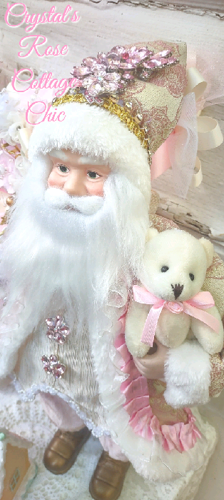 Sparkly Pink Crystal Teddy Bear Victorian Santa ..Free Shipping