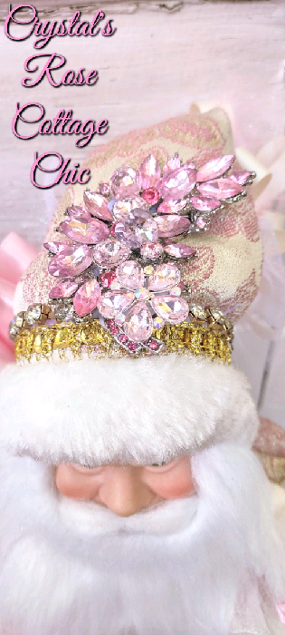 Sparkly Pink Crystal Teddy Bear Victorian Santa ..Free Shipping