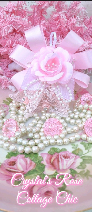 Romantic Pink Rose and Rhinestone Ornament