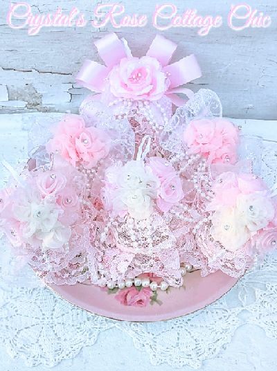 Romantic Pink Rose and Rhinestone Ornament
