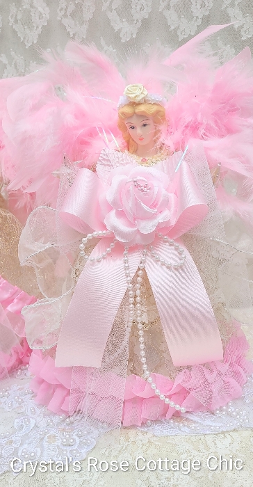Pretty Pink and Cream Lace Angel Topper. Free Shipping