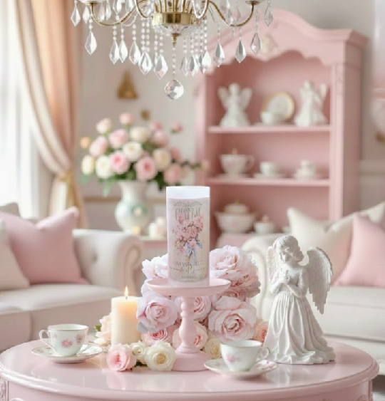 Vintage French Rose Chateau LED Pillar Candle...Free Shipping