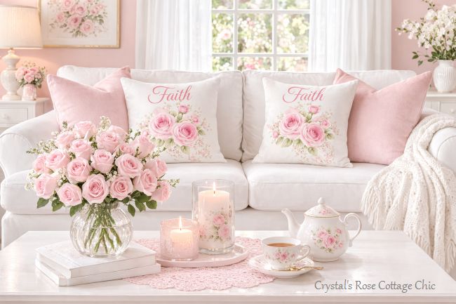 Pink Rose "Faith" Throw Pillow/Cover...Free Shipping