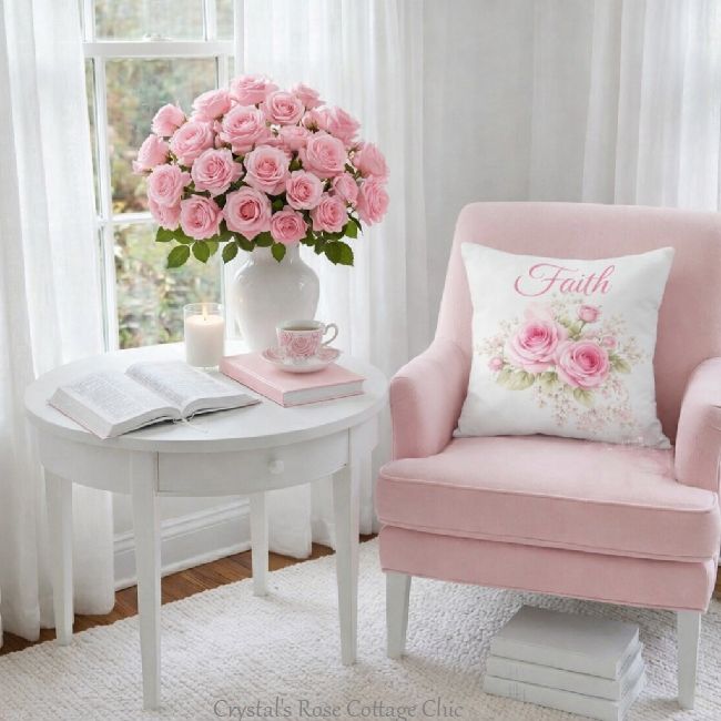 pink rose faith throw pillow cover