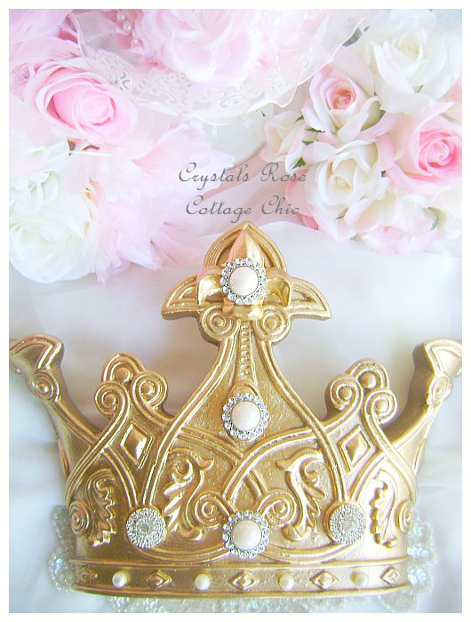 Romantic Gold  Fleur de Lis Bed Crown Set Crystal Rhinestones