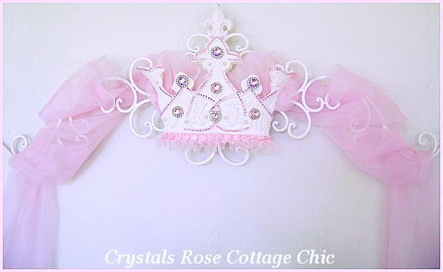 Pink and Lilac Rhinestone Princess Bed Crown Canopy Fleur de Lis